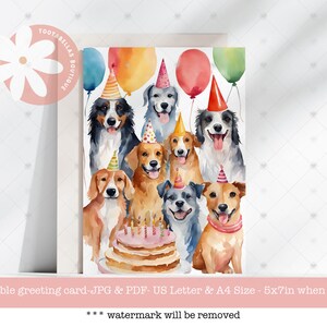 Tarjeta de cumpleaños imprimible - Tarjeta de felicitación con un perro adorable, te deseo un muy feliz cumpleaños, tarjeta de 5 x 7 con descarga instantánea, tarjeta de cumpleaños con un perro adorable