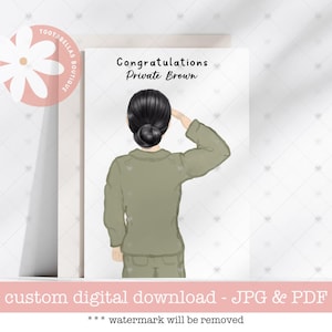 Gepersonaliseerde leger afdrukbare afstudeerkaart, militaire gefeliciteerd promotie, flauwvallen parade cadeau voor soldaten, soldaat thuiskomst