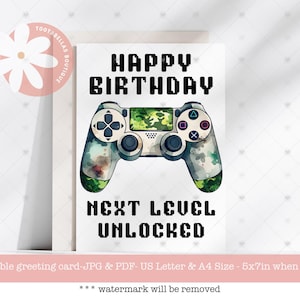 Carte d'anniversaire à imprimer, carte d'anniversaire de joueur, anniversaire de tout âge à imprimer, carte de joueur vidéo, carte de niveau supérieur, carte de pré-ado, cadeau pour les joueurs
