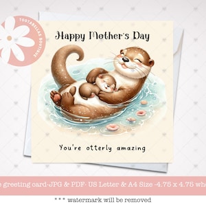 Cartão para impressão, Cartão engraçado e inovador, Cartão Otterly Amazing para o Dia das Mães, Cartão de criança, Cartão engraçado, Cartão para o Dia das Mães, Download instantâneo