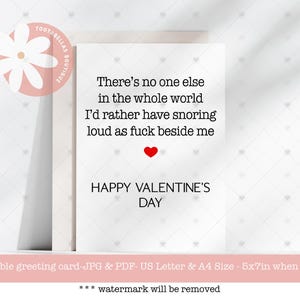 Druckbare Karte, Instant Download, niemand sonst würde ich lieber neben mir schnarchen, lustige Valentinstag Karte, liebe dich Karte, freche Karte für ihn oder sie