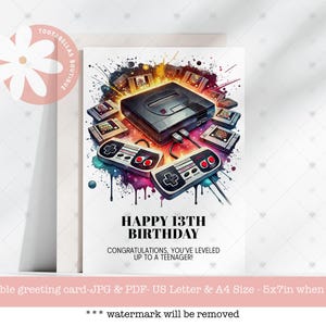 5x7 13.Geburtstagskarte | Druckbare Gamer Teenager Karte | Leveled Up Videospiel-Design | Spaß Geburtstag Printable | Ganz offiziell ein Teenager