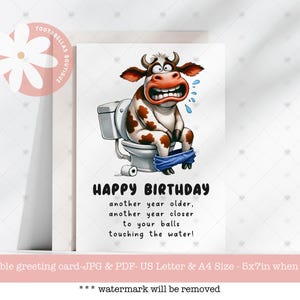 Carte imprimable 5 x 7 pouces - Carte d'anniversaire amusante, une année plus proche de vos couilles touchant l'eau, carte pour lui qui vieillit