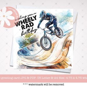 Verjaardagskaart met BMX-thema - direct downloaden, ik wens je een Wheely Rad-verjaardag, digitale kaart voor hem, perfect voor fietsliefhebbers, last-minute cadeau