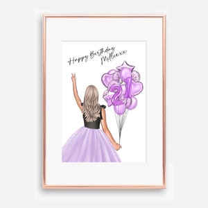 Impresión personalizada de 21 cumpleaños para niñas, regalo y tarjeta digital de 21 cumpleaños, recuerdo de mejores amigas, arte mural de cumpleaños personalizable.