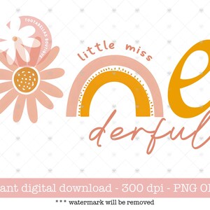 Little Miss OneDerful Primer Cumpleaños PNG / Diseño de camiseta de cumpleaños boho con arcoíris floral / Archivo de sublimación de descarga digital / Descarga instantánea