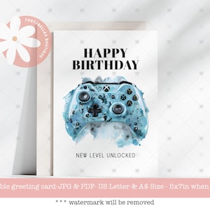 Carte d'anniversaire de jeu vidéo imprimable pour fils joueur adolescent - Carte de voeux de jeu améliorée en téléchargement numérique 5 x 7 avec manette de jeu