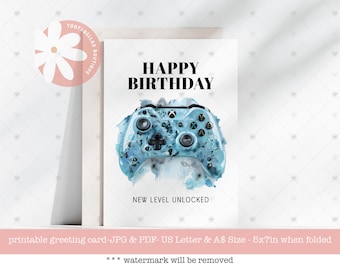 Gamer Birthday Card: Leveled Up Video Game Controller (Digital Download)