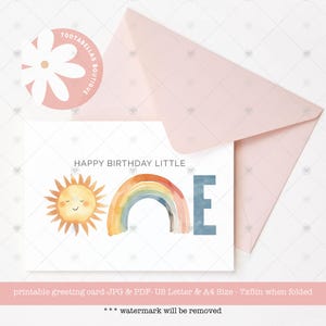 Carte d'anniversaire à imprimer, carte de voeux pour 1er anniversaire, téléchargement immédiat, carte 5 x 7, joyeux anniversaire tout-petit, carte de voeux soleil mignon