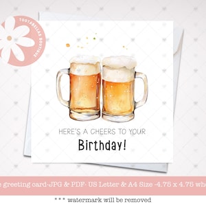 Bier Themed Geburtstagskarte zum Ausdrucken - Sofortiger Download für Bierliebhaber, Prost auf Ihren Geburtstag, Mann, Sohn, Enkel oder Onkel Karte,