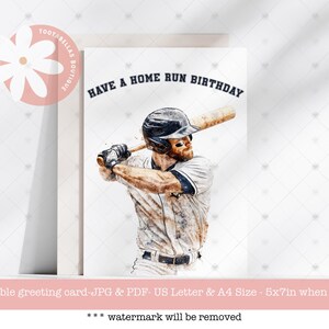 Carte d'anniversaire baseball imprimable 5 x 7 - téléchargement immédiat, voeux sur le thème du sport, anniversaire de home run, carte de la recrue de l'année