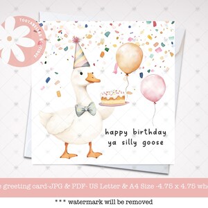 Happy Birthday Silly Goose Greeting Card | Printable Birthday Card | Novelty Greeting Card for Friends & Family | Funny Card for Him or Her