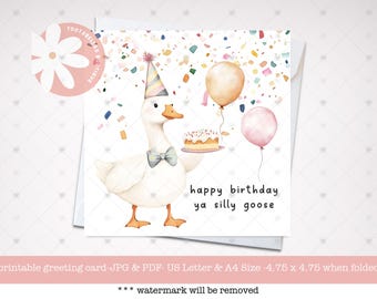 Silly Goose Birthday Card: Printable Novelty Greeting (PDF & JPG)