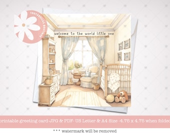 Welcome to the World-babykaart, afdrukbare nieuwe babykaart, neutrale kinderkamerkaart, babyshowerkaart, direct downloaden