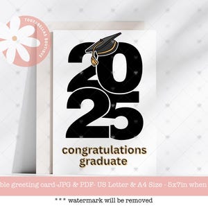 Carte de fin d'études imprimable pour la promotion 2025 - Carte de voeux bricolage pour diplômés d'université et de lycée à téléchargement immédiat, simple cadeau de dernière minute pour les diplômés