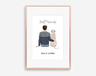 Digital File, Father's Day Dog Print, Custom Dog Owner Gift, Custom Pet Portrait, Man and his Dog Print, Dog and Owner Gift, Dog Lovers Gift