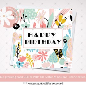 Tarjeta de cumpleaños floral imprimible para mamá, linda tarjeta de flores, feliz cumpleaños mamá, deseos modernos, regalos de descarga instantánea para ella, regalo de último minuto