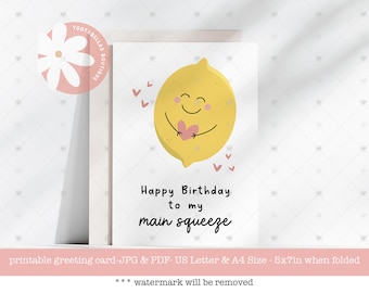 Funny Lemon Birthday Card: Main Squeeze Pun (Printable 5x7) (Digital Download)