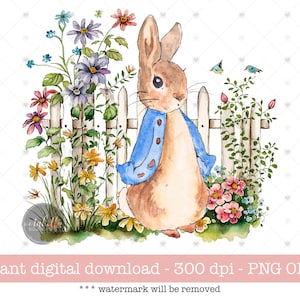 Kommerzielle Nutzung digitaler Download, Frühling Png, Kinder DTF Transfer, Retro Sublimation Png, blauer Peter Rabbit Sublimation Png, Flopsie Kaninchen Png