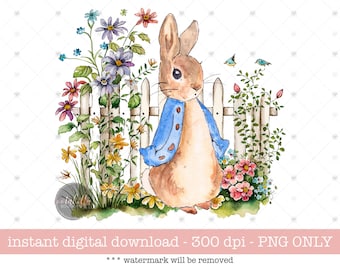 Peter Rabbit Spring Flowers PNG, Retro Sublimation (Digital Download)