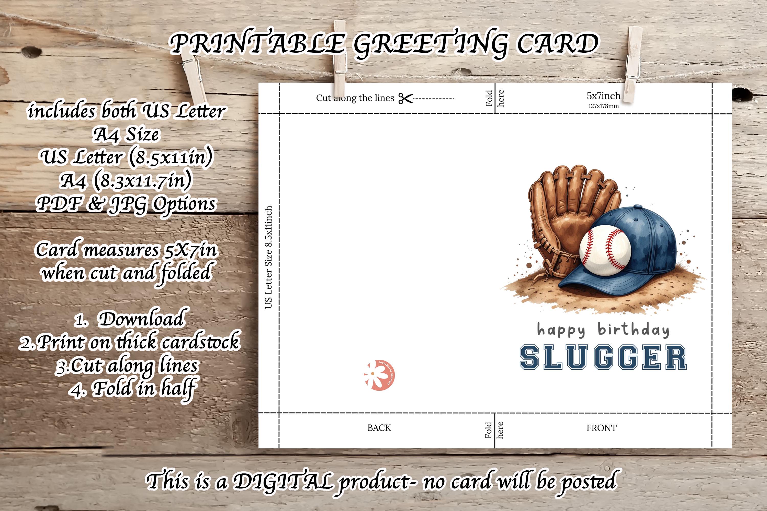 Baseball Birthday Card Printable: Vintage Sports Theme (5x7 Digital ...