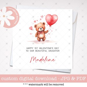 Druckbare Karte, ersten Valentinstag für meine Tochter Karte, personalisierte Karte für sie, alles Gute zum Valentinstag, Tochter Valentinstagskarte