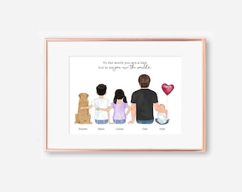 Ritratto di famiglia personalizzato: regalo unico per papà (file digitale)