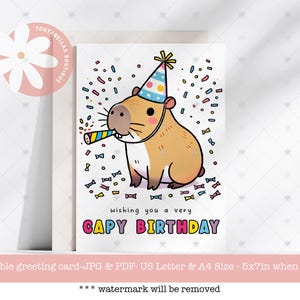Capybara Geburtstagskarte zum Ausdrucken - 13x18 Instant Download Download, die eine sehr Capybara Geburtstag für Kinder & Freunde, Gender Neutral Karte wünschen