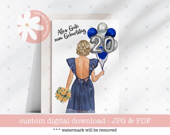 Custom German Birthday Card: Alles Gute zum Geburtstag (Digital Download 5x7in PDF/JPG)