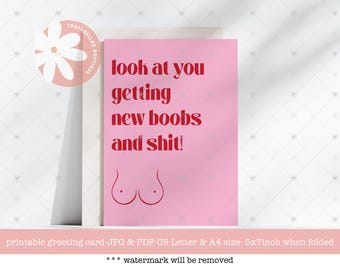 Funny Boob Job Card Printable, Worth the Wait Card 5x7, Cosmetic Surgery Humor Card, Breast Augmentation Card, Instant Download PDF JPG