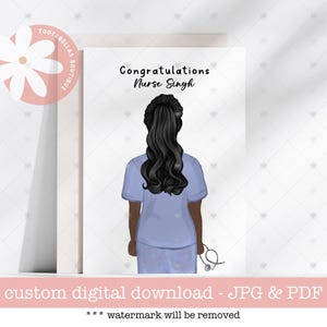 Carte de remise des diplômes d'infirmière imprimable - Promotion de l'emploi de félicitations, cadeau d'école de sage-femme et de Doula Grad, téléchargement numérique 5 x 7 pour elle
