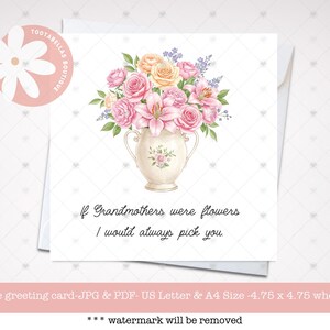 Druckbare Karte | Wenn Großmütter Blumen wären, würde ich dich pflücken | Muttertags Karte zum Muttertag | Floral Instant Download Geschenkidee
