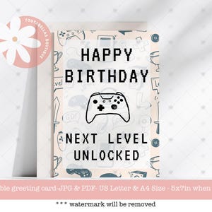 Carte d'anniversaire de jeu vidéo imprimable pour adolescent, carte d'anniversaire de joueur pour fils, carte d'anniversaire pour lui, carte de jeu, niveau supérieur débloqué