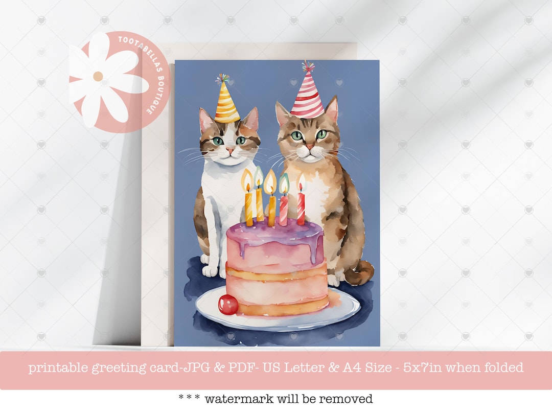 Happy Birthday Cat Lover Card | Printable 5x7 Cute Cats Card | Instant ...