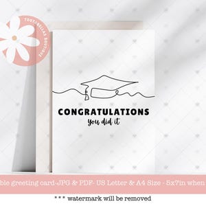 Carte de fin d'études imprimable pour la promotion 2025 - Carte de voeux bricolage pour diplômés d'université et de lycée à téléchargement immédiat, simple cadeau de dernière minute pour les diplômés