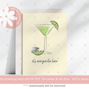 Margarita Time Printable Birthday Card: Funny Cocktail Design (5x7&quot; Digital Download)