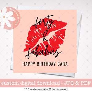 Personalised 40th Birthday Card, Printable Forty & Fabulous Card for Her, Cute Chapter 40 Greeting for Sister or Best Friend, Turning 40