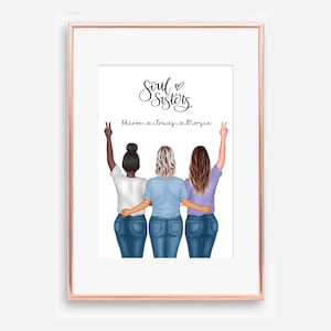 Soul Sisters Benutzerdefinierte beste Freunde Druck, 3 Besties, Geschenk für sie, Geschenk benutzerdefinierte drei Freunde Geschenke für sie, personalisierte Freunde