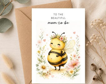 Biglietto di auguri per la futura mamma, biglietto per baby shower a tema ape, biglietto di congratulazioni per la gravidanza, biglietto stampabile con download immediato.