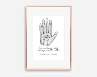 Stampa artistica personalizzata con impronta della mano per la Festa del Papà (file digitale)