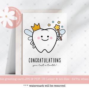Biglietto della fatina dei denti stampabile per bambino o bambina - Congratulazioni per la perdita dei denti, download immediato, festa per la perdita dei denti nei bambini, hai perso il tuo primo dente