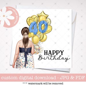 Cartão personalizado para impressão, cartão de 40º aniversário para ela, cartão de quadragésimo aniversário, mãe, 40 e presente fabuloso para amiga, filha, 40º marco
