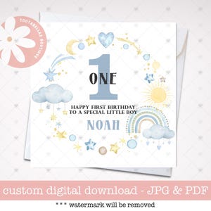 Carte 1er anniversaire à imprimer pour garçon, carte de voeux pour premier anniversaire, jolie carte pour fils et petit-fils, carte d'anniversaire personnalisée pour garçons, cadeau pour neveu