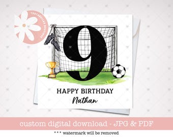 Gepersonaliseerde voetbalverjaardagskaart voor jongens (digitale download)
