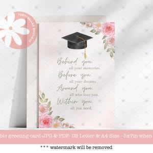Carte de fin d'études imprimable pour la promotion 2025 - Carte de voeux numérique bricolage à téléchargement immédiat pour les diplômés de l'université et du secondaire, citation inspirante