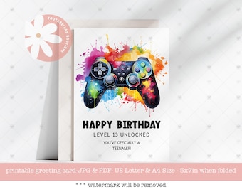 Gamer Teen 13th Birthday Card: Video Game Theme (Digital Download)