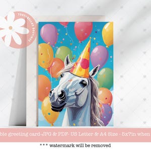 Carte d'anniversaire cheval imprimable 5 x 7 téléchargements immédiats, carte de voeux mignon enfants équins pour les amateurs de chevaux, carte d'anniversaire équestre,