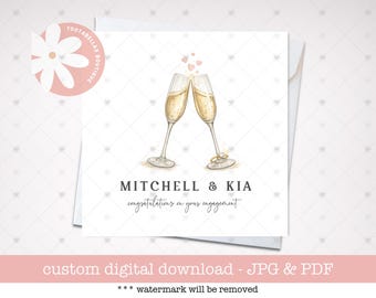 Personalised Engagement Card Printable, Custom Names Engagement Card, Congratulations Engagement Digital Download, Champagne Card