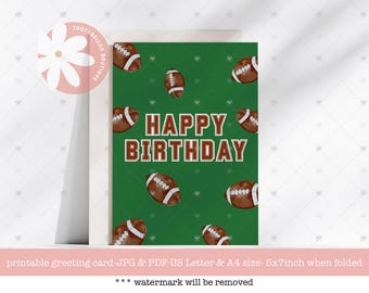 Happy Birthday Football Card, American Football Birthday Card, Sports Birthday Card, Printable Birthday Card, Instant Download