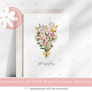 Carte de sympathie imprimable | de sympathie et de condoléances | Design floral pour personne en deuil funéraire (fr) | Carte imprimable à téléchargement immédiat